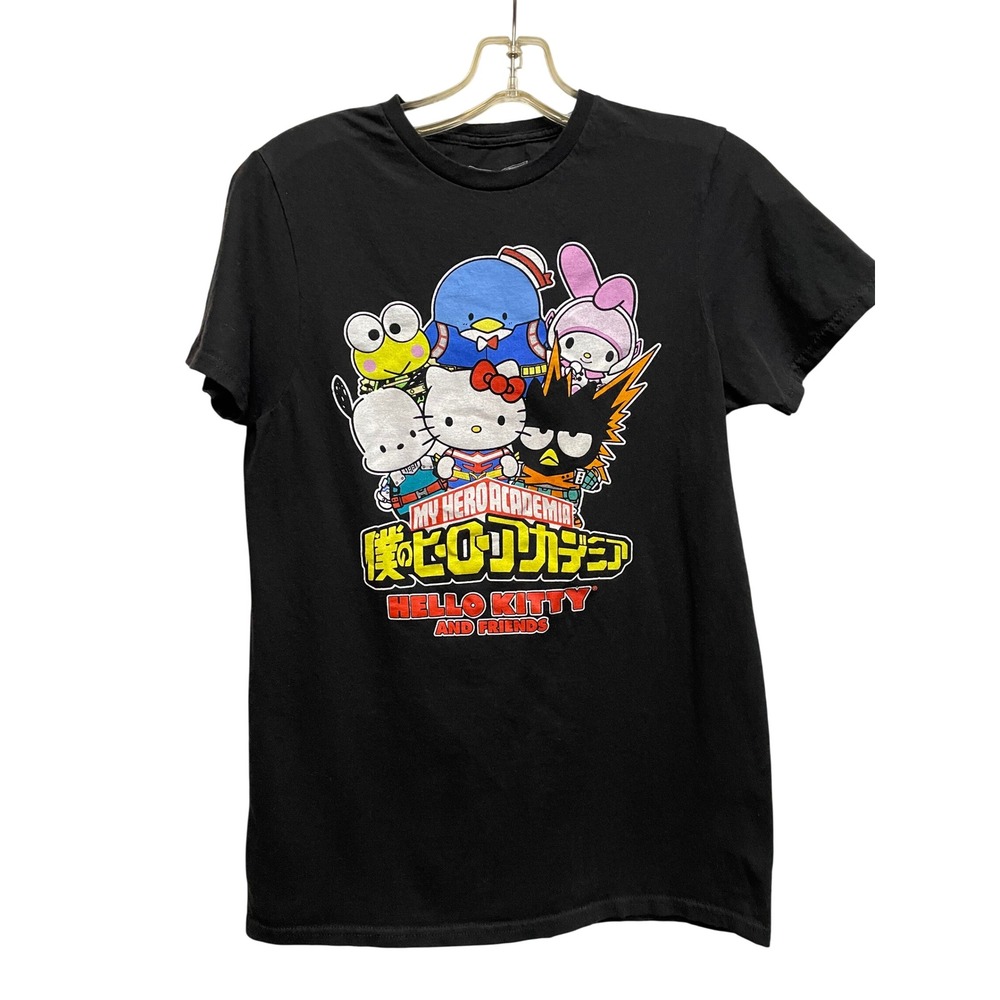 Sanrio My Hero Academia Hello Kitty Friends Black Graphic T-Shirt Small Anime